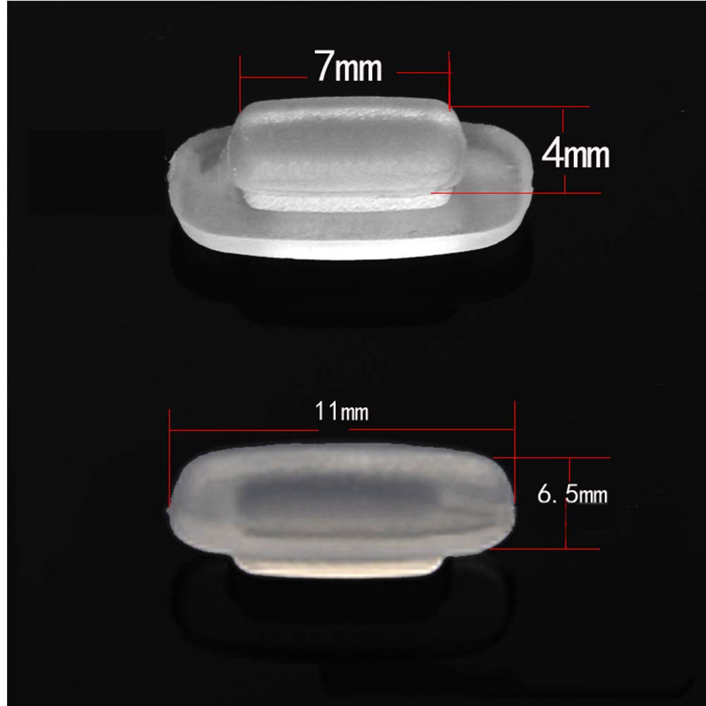 Close-up of 11mm x 6.5mm square silicone nose pads