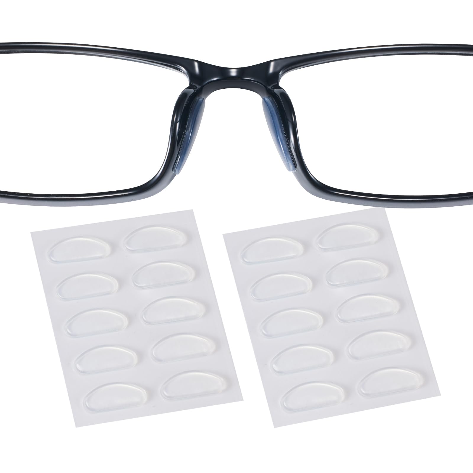 Clear 16x7mm 1.3mm ultra-thin silicone eyeglass nose pads in packaging (5 pairs)