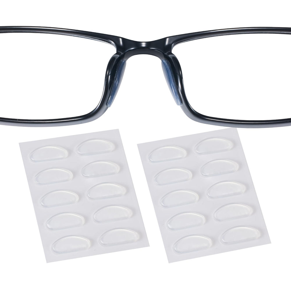 Clear 16x7mm 1.3mm ultra-thin silicone eyeglass nose pads in packaging (5 pairs)