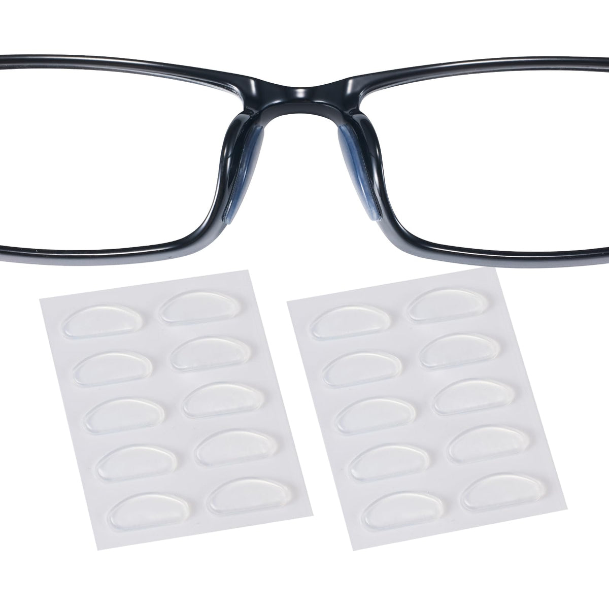 Clear 16x7mm 1.3mm ultra-thin silicone eyeglass nose pads in packaging (5 pairs)