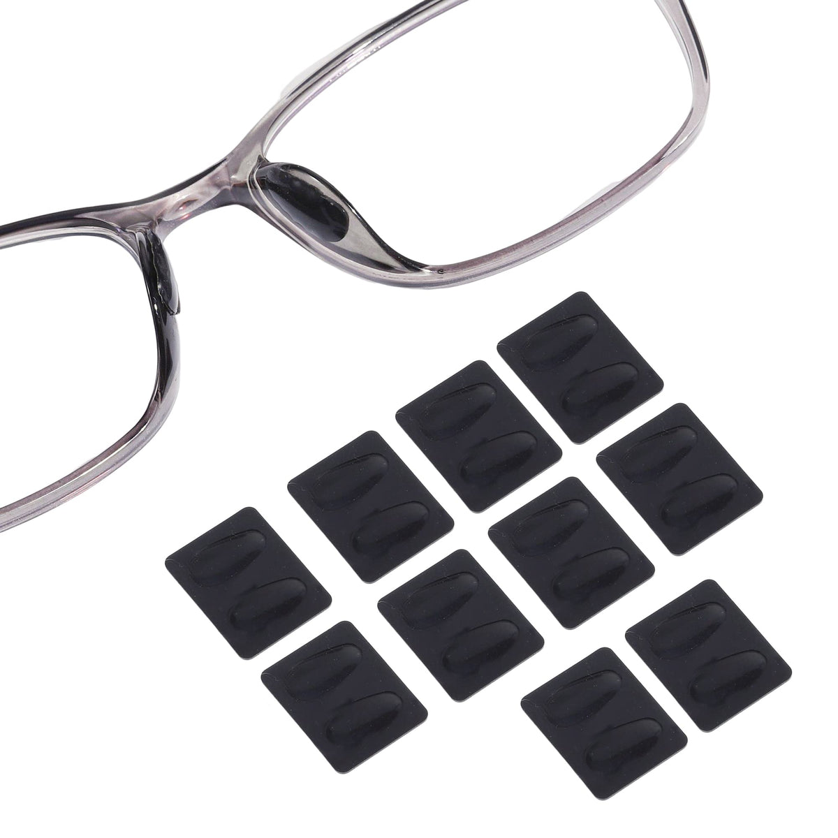 Adhesive-backed silicone eyeglass nose pad — front view