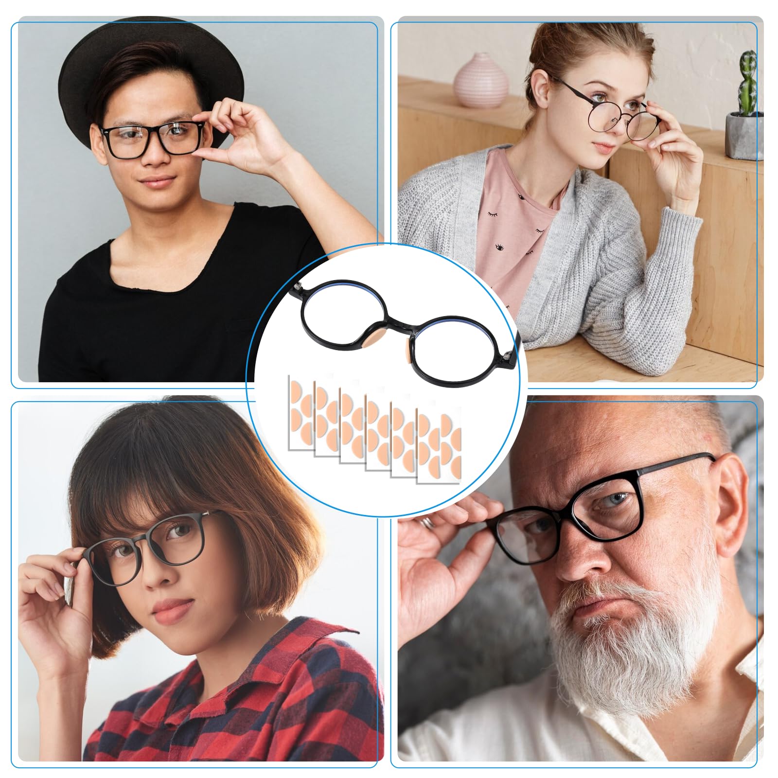 Eyeglasses with anti-slip nose pads applied for secure wear