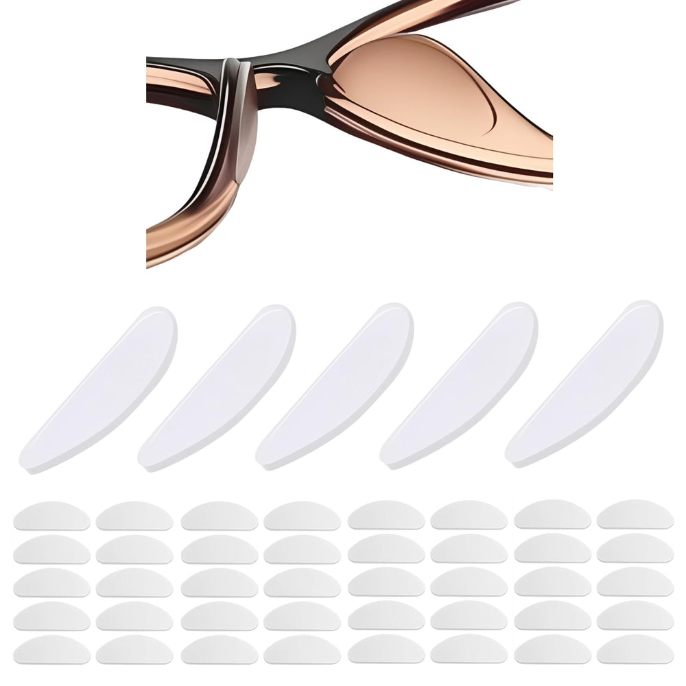 40-pack clear silicone eyeglass nose pads in packaging