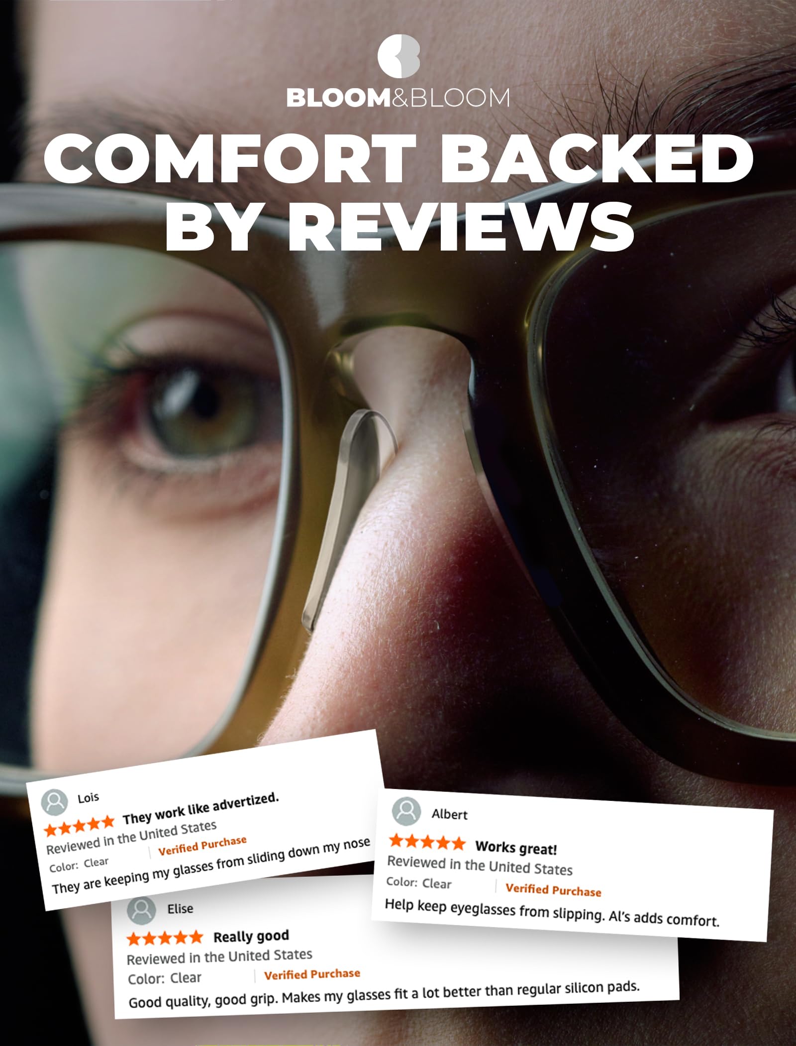 Discreet, barely-visible nose pads on glasses