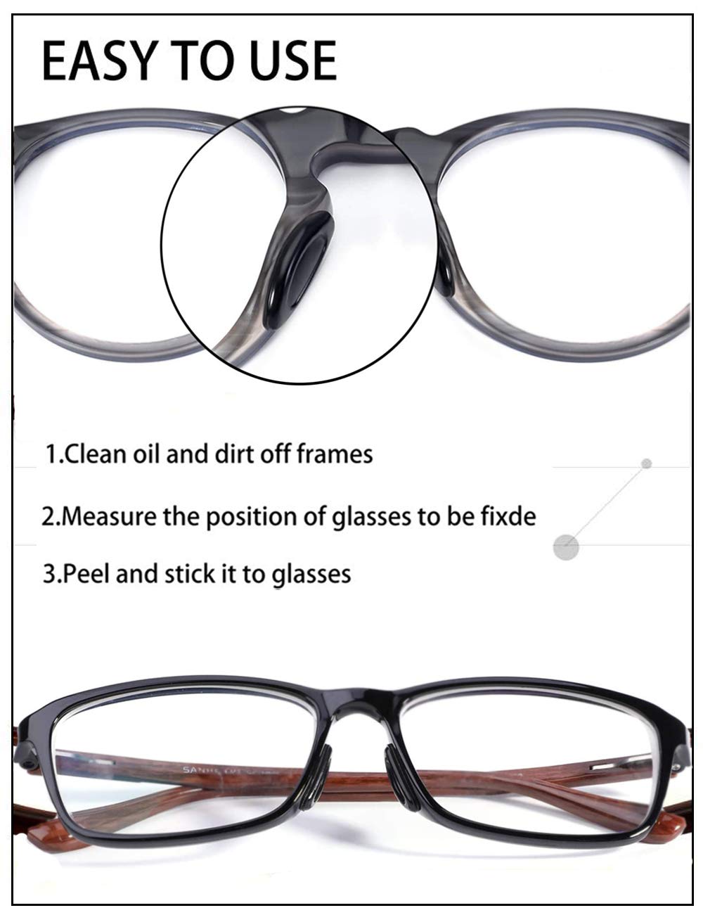 Anti-slip nose pads attached to eyeglasses
