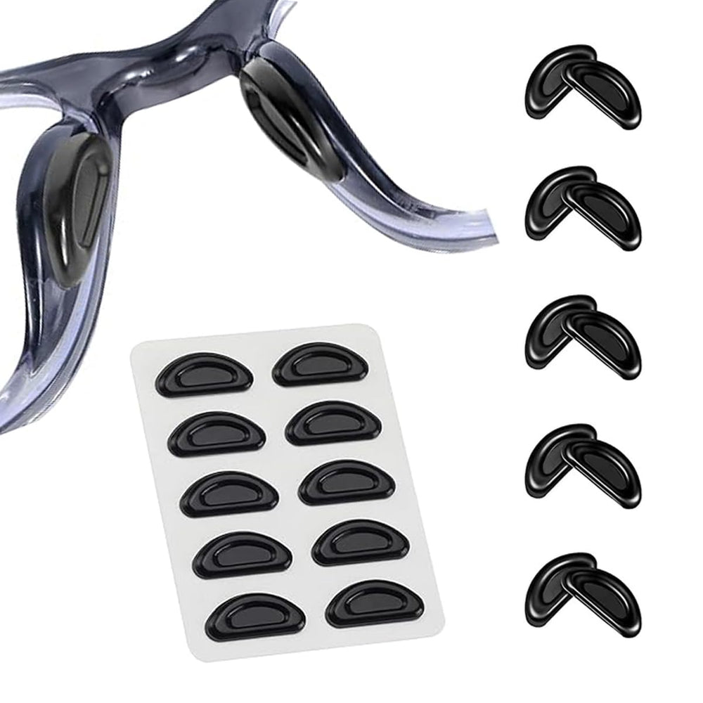 Black self-adhesive eyeglass nose pads in 5-pair pack, close-up