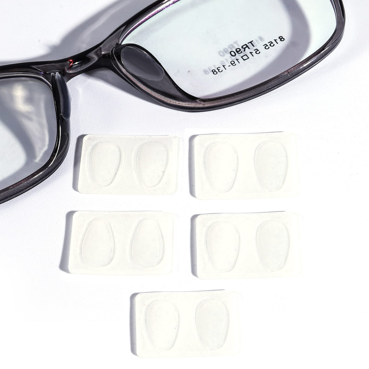 Clear silicone adhesive nose pads for glasses - front view