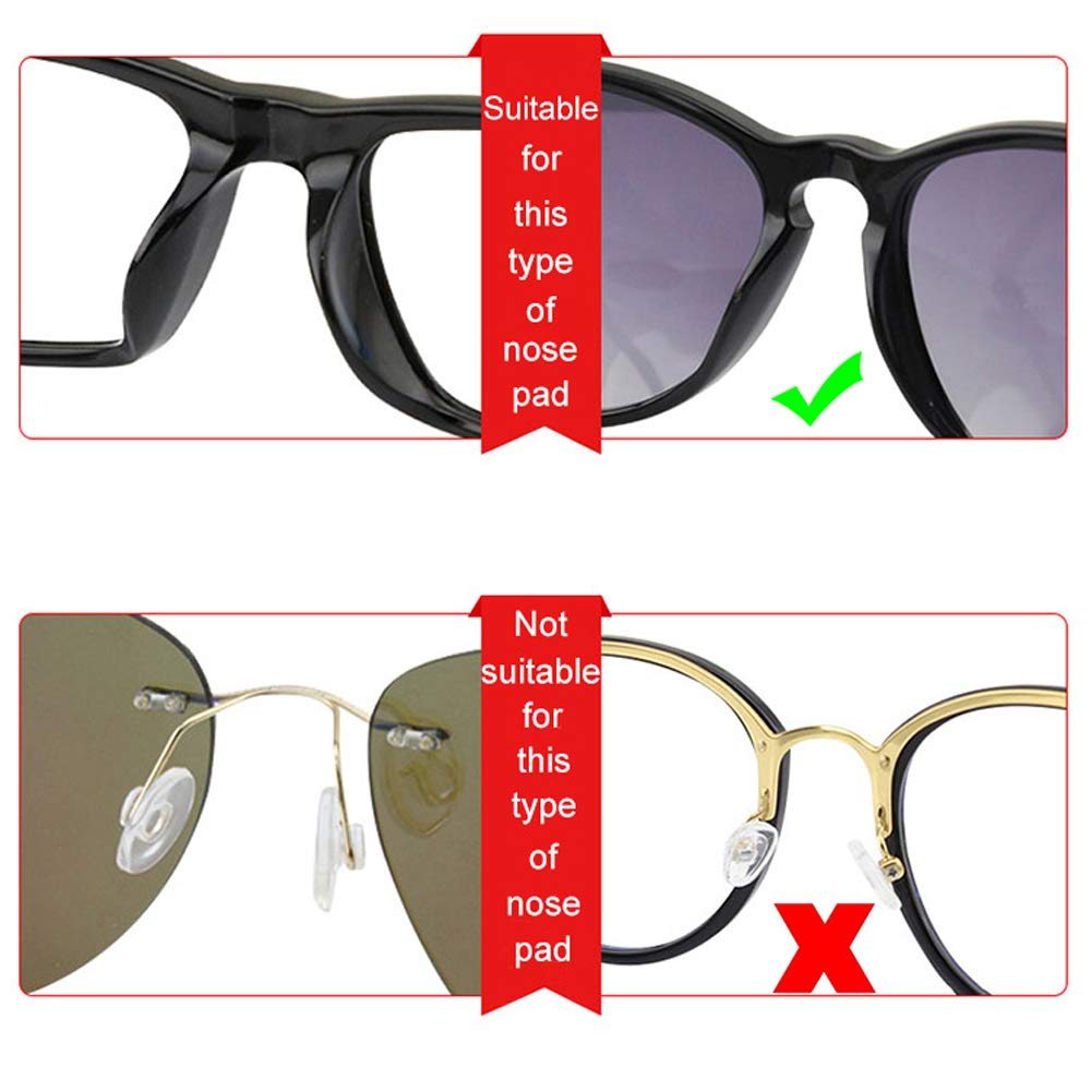 Nose pads compatible with most glasses and sunglasses.