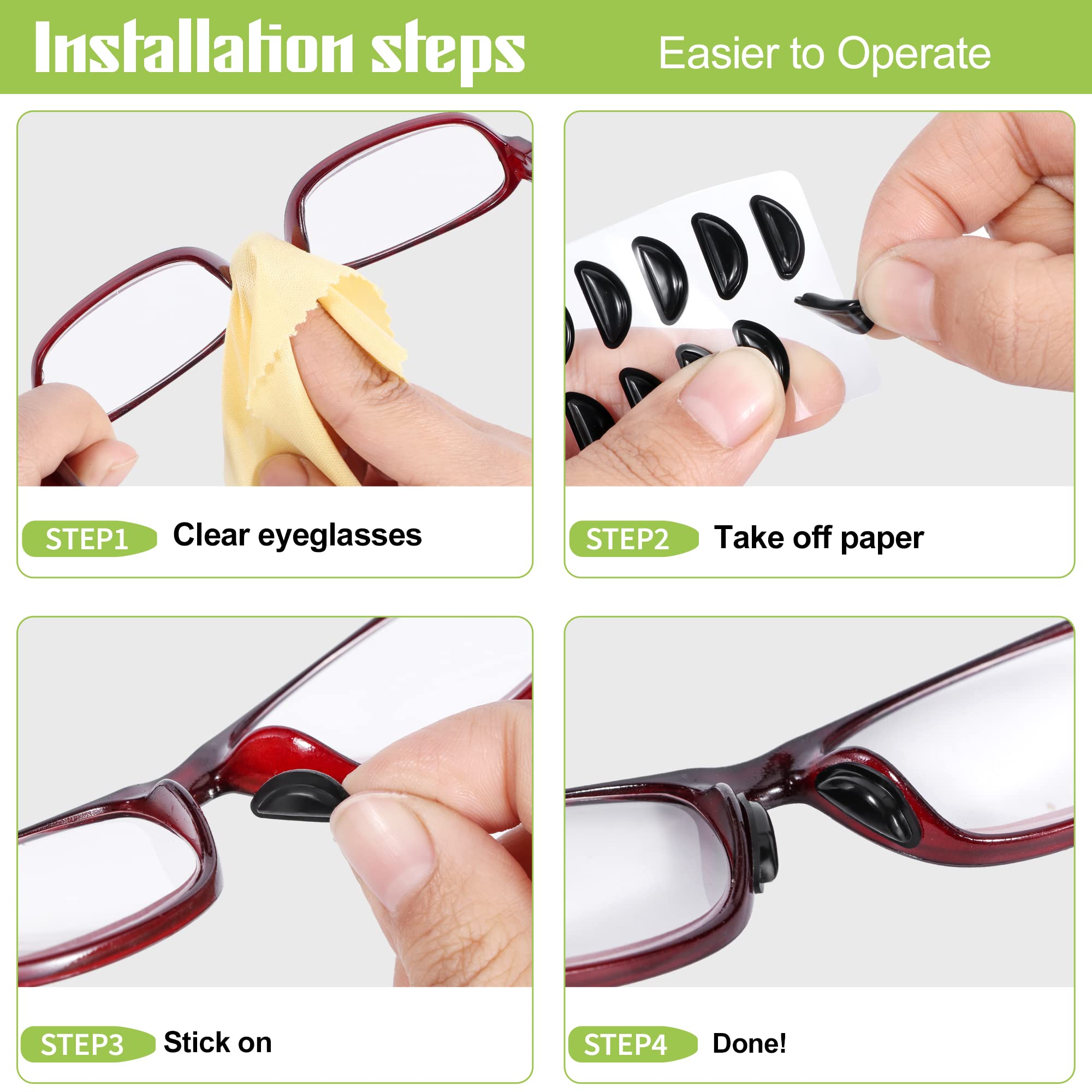 Display of 10 pairs of clear silicone eyeglass nose pads