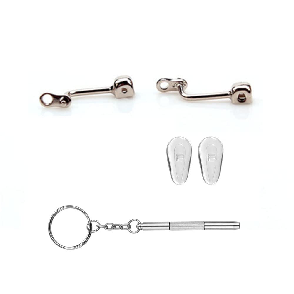 Close-up of stainless steel eyeglass nose pads arm piece