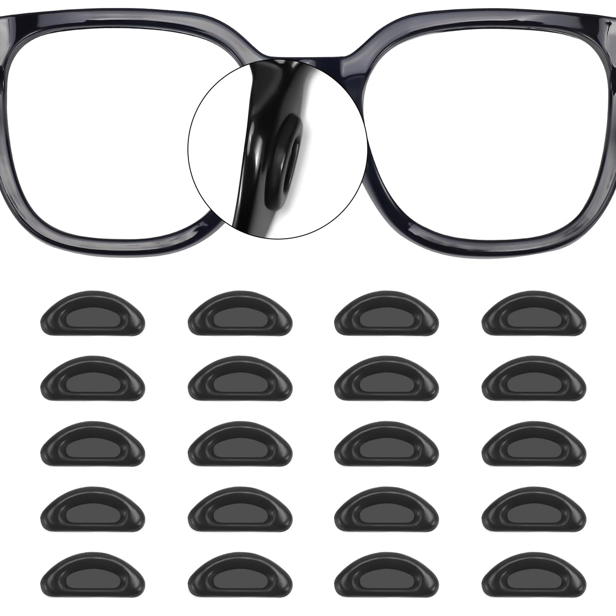 Black silicone eyeglass nose pads close-up - universal fit