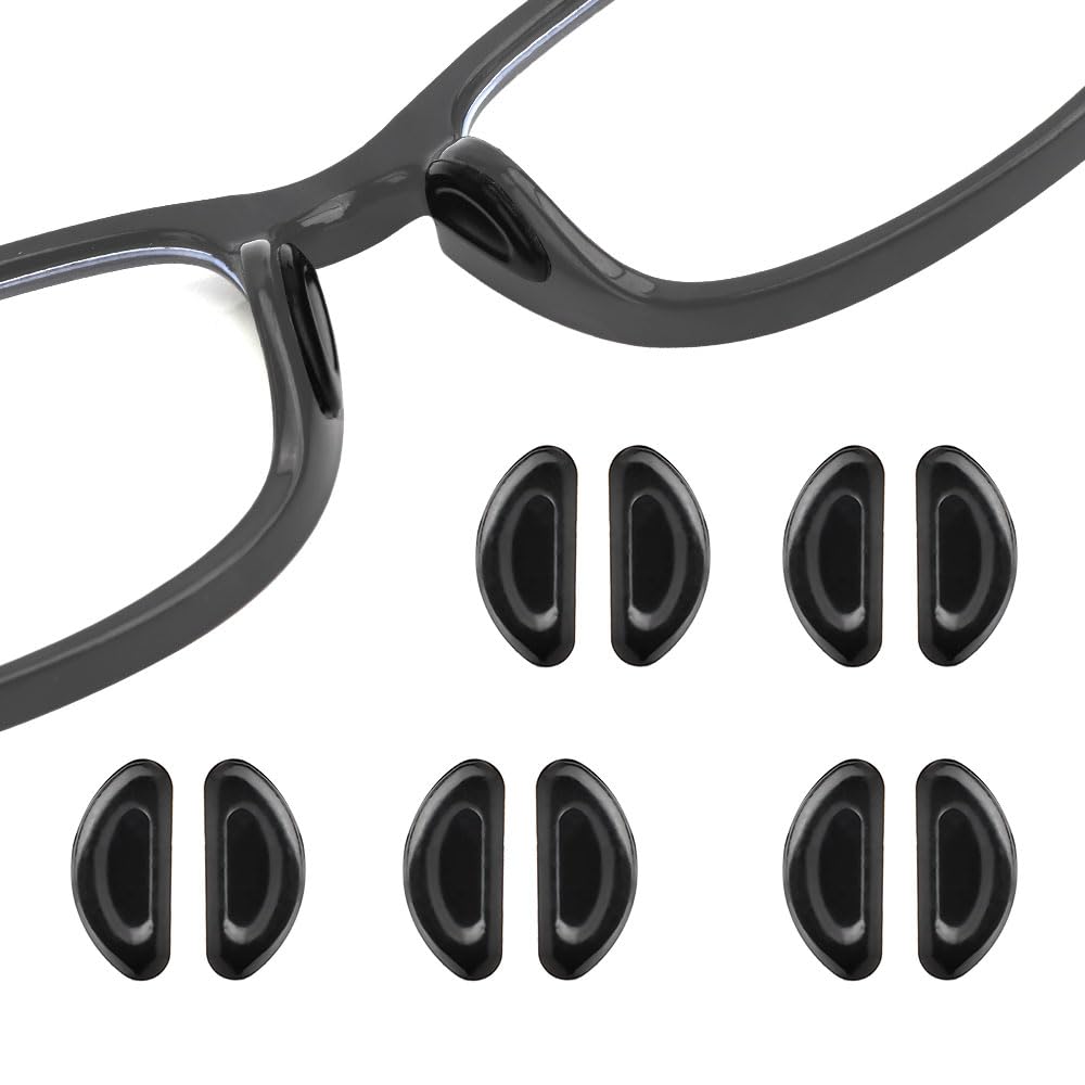 Black silicone eyeglass nose pads, 5 pairs, self-adhesive
