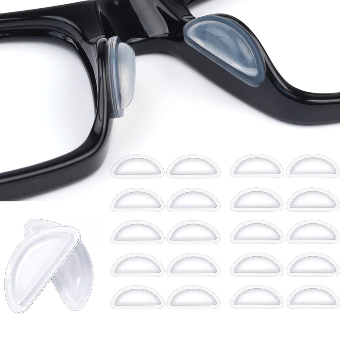 Clear silicone eyeglass nose pads, 3.5mm, 10 pairs - front view