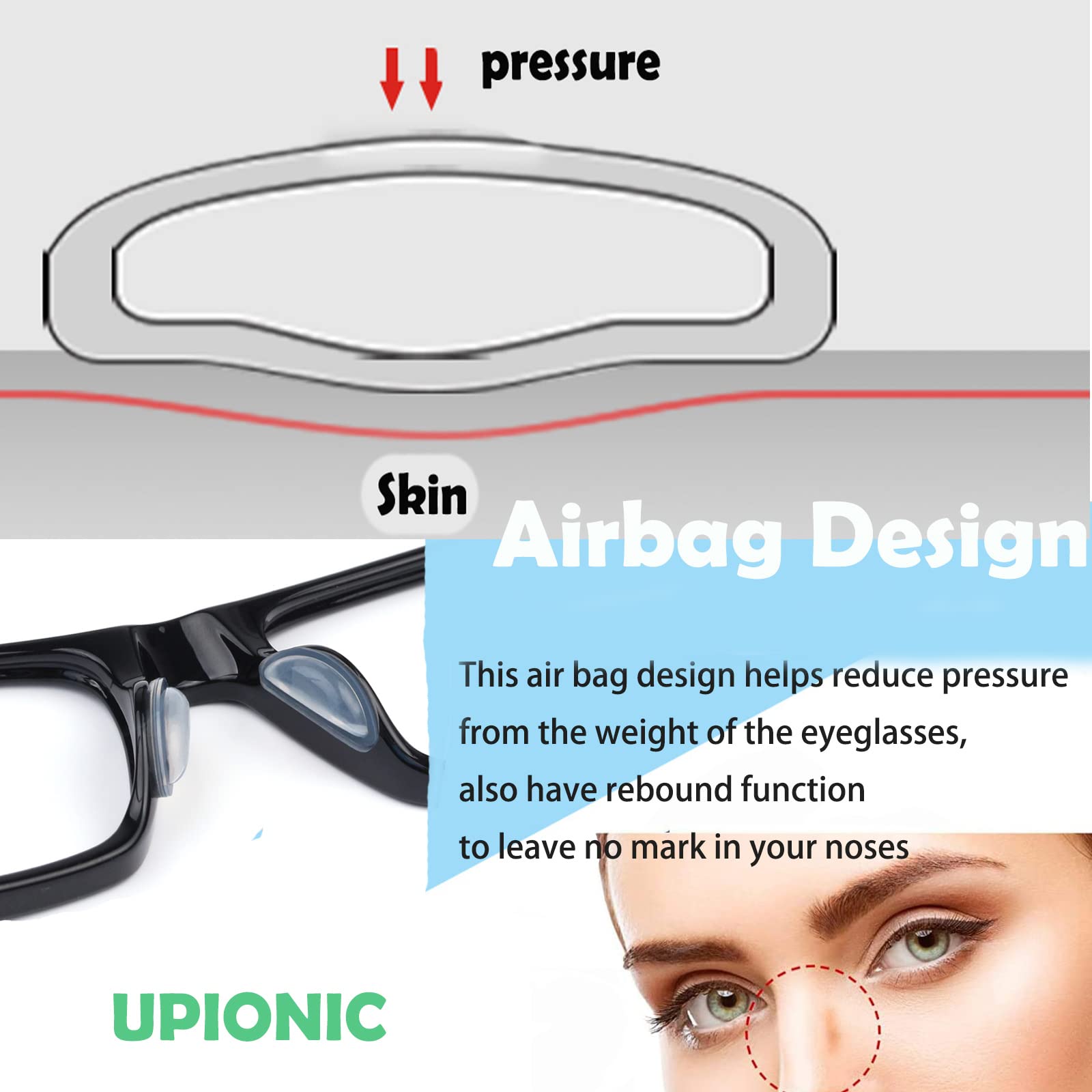 Clear silicone eyeglass nose pads, 3.5mm, 10 pairs - side view