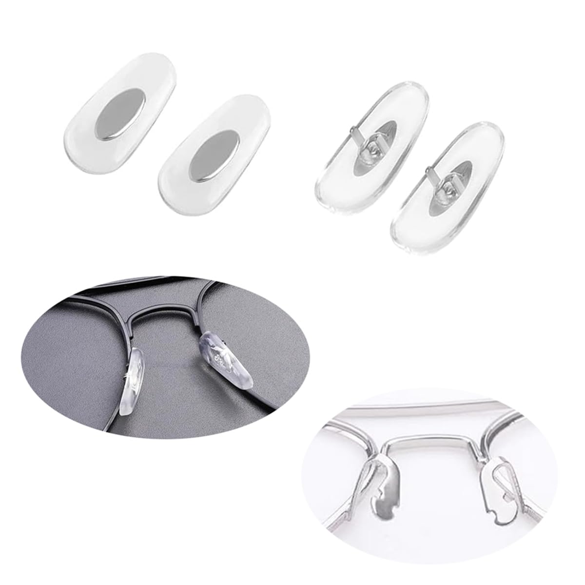 Clip-on eyeglass nose pads for Aviator frames - front view