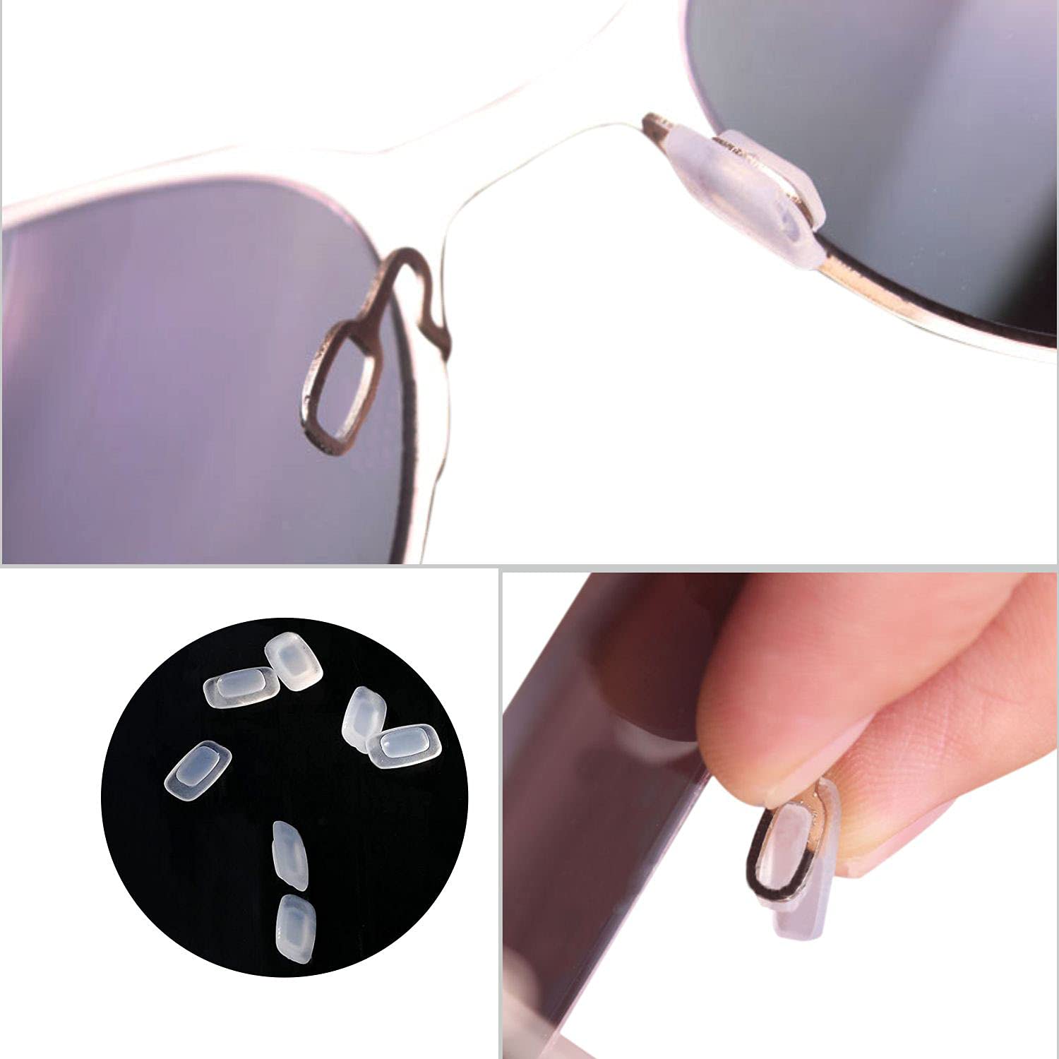 Universal slip-in silicone nose pads for most frames, 11x6.5mm