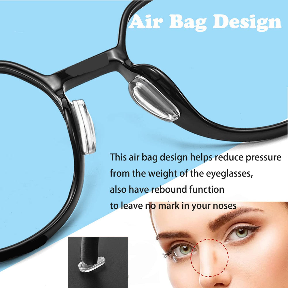 White adhesive airbag eyeglass nose pads close up