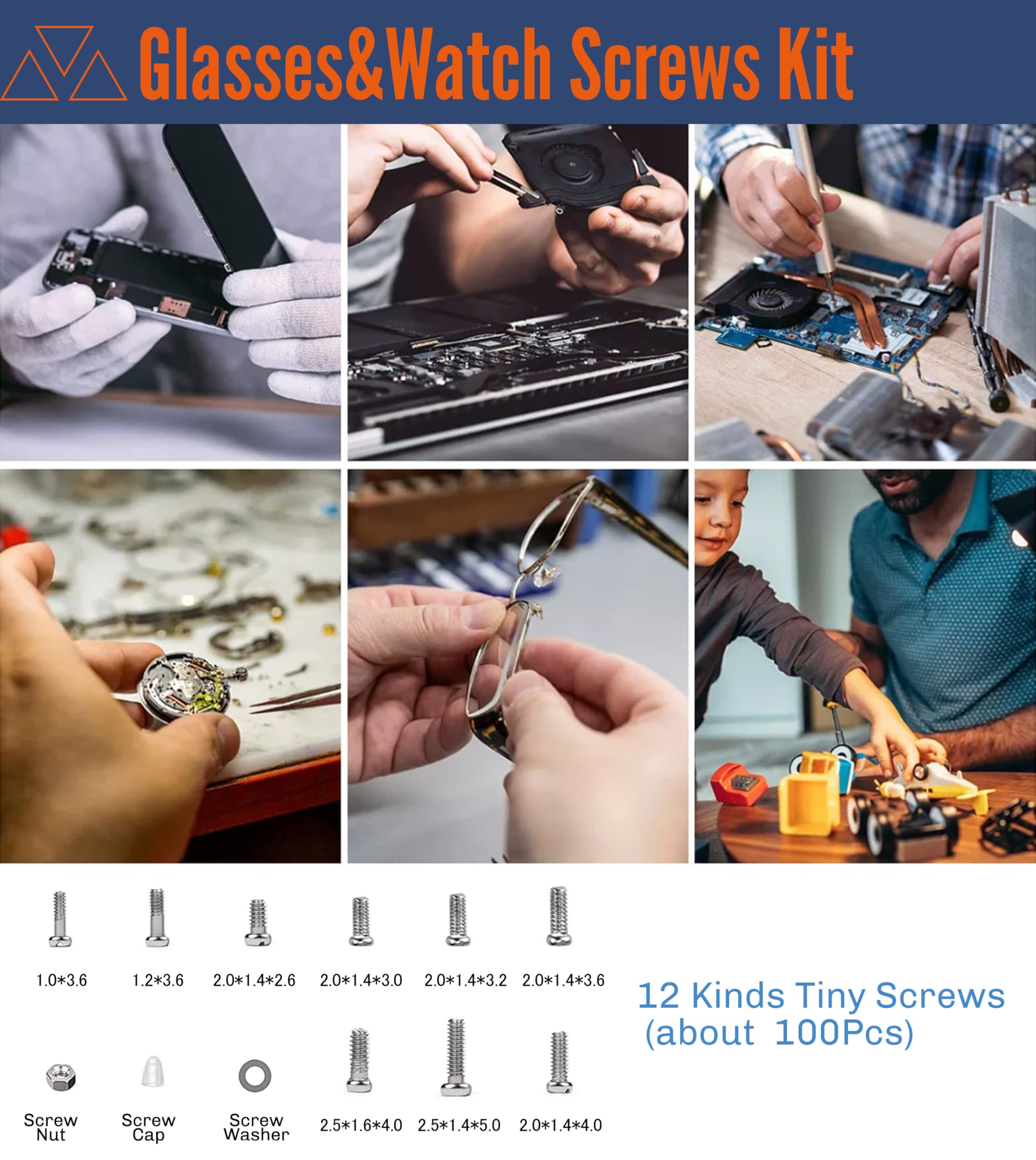 Portable case with nose pads and screws for on-the-go repairs