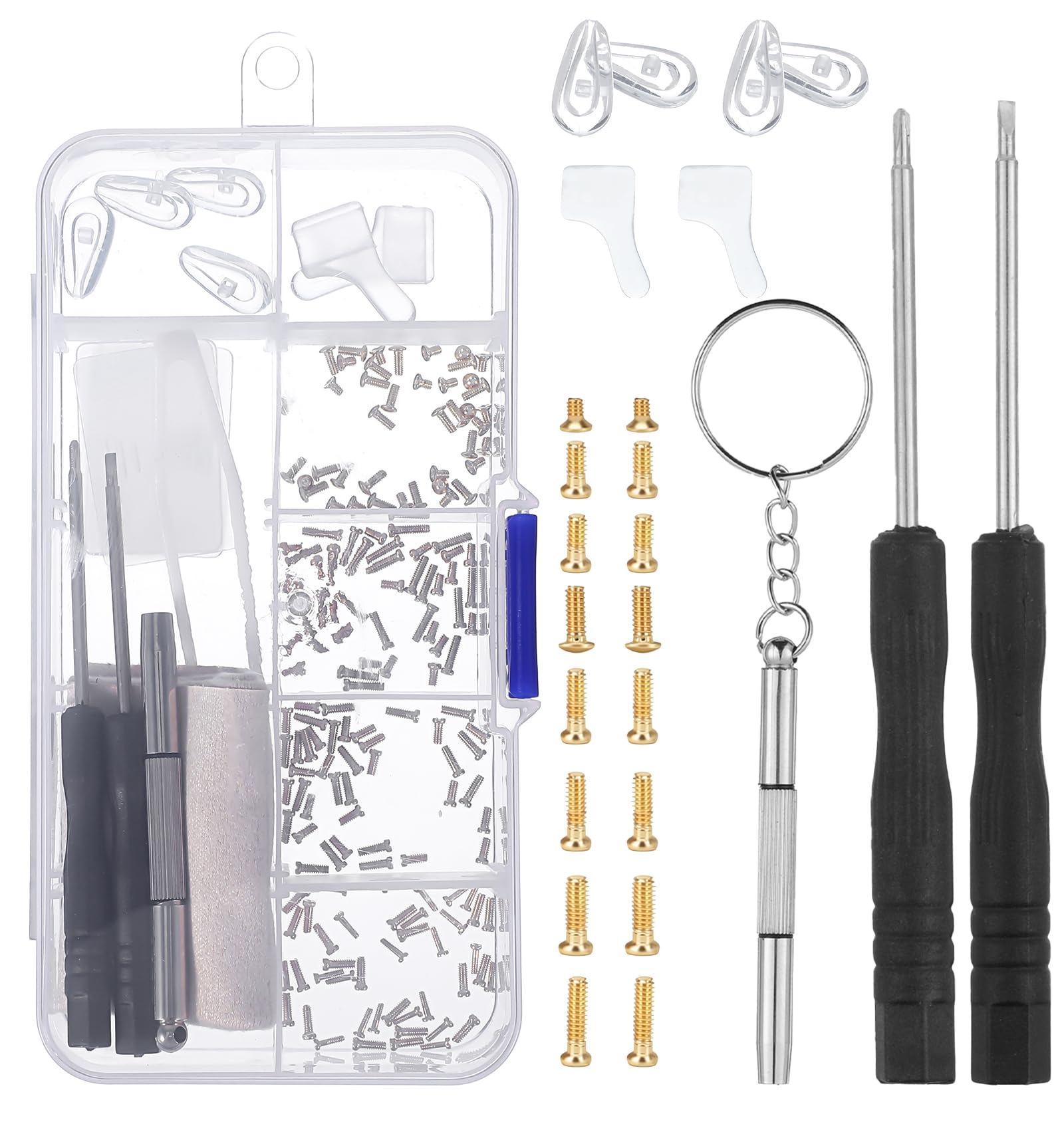 Gold precision screwdriver set with eyeglass screws and nose pads