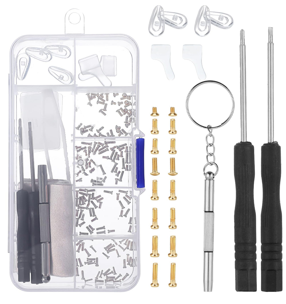 Gold precision screwdriver set with eyeglass screws and nose pads