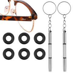 Eyeglass repair kit package with 3 hinge tighteners and 2 screwdrivers