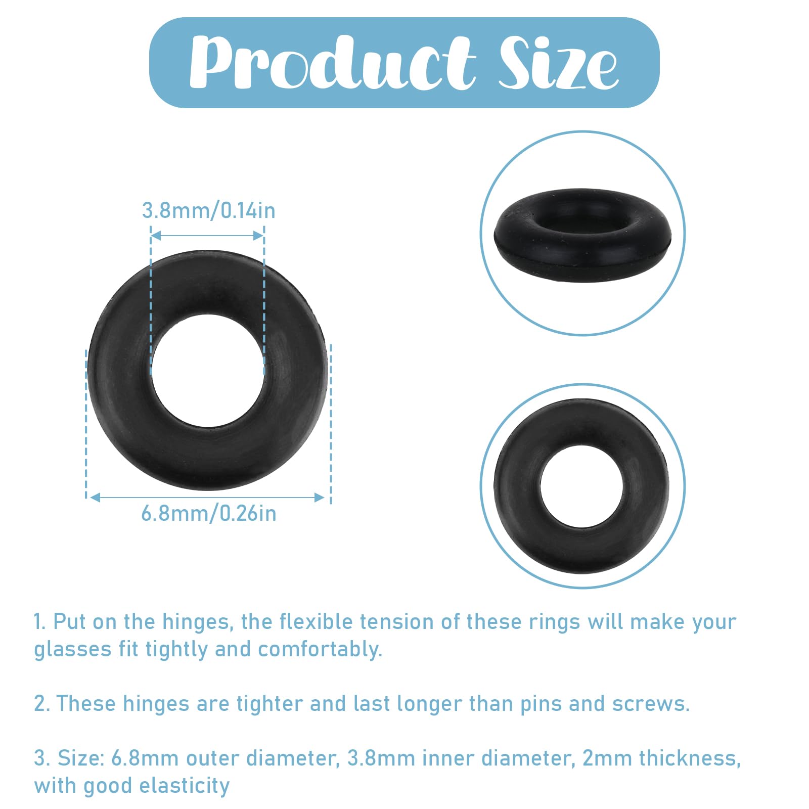 Close-up of silicone hinge rings for eyeglasses