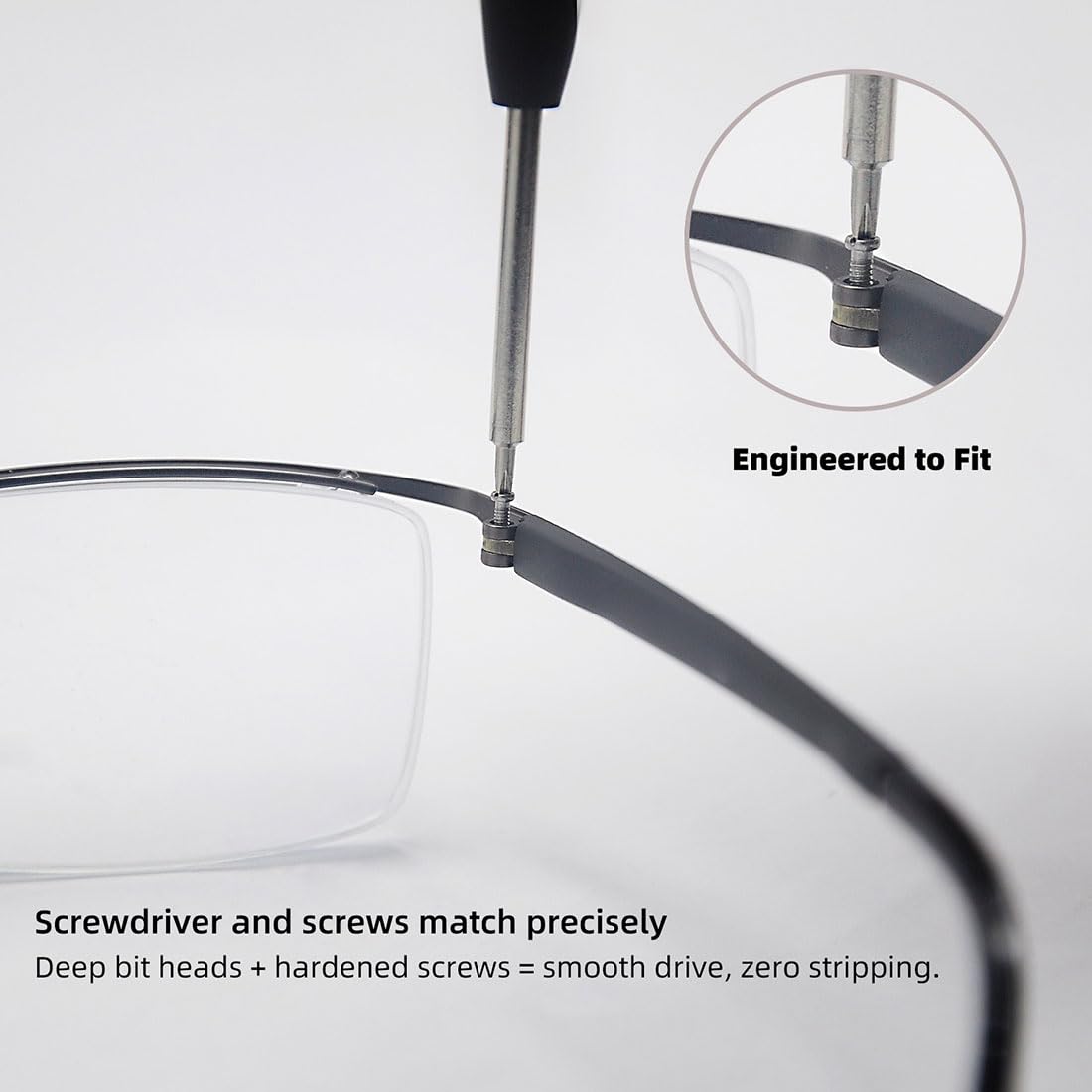 Two precision screwdrivers and tweezers for precise eyewear repair