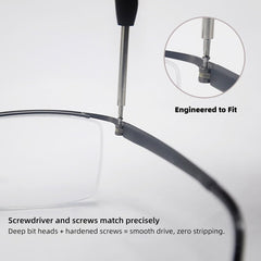 Two precision screwdrivers and tweezers for precise eyewear repair