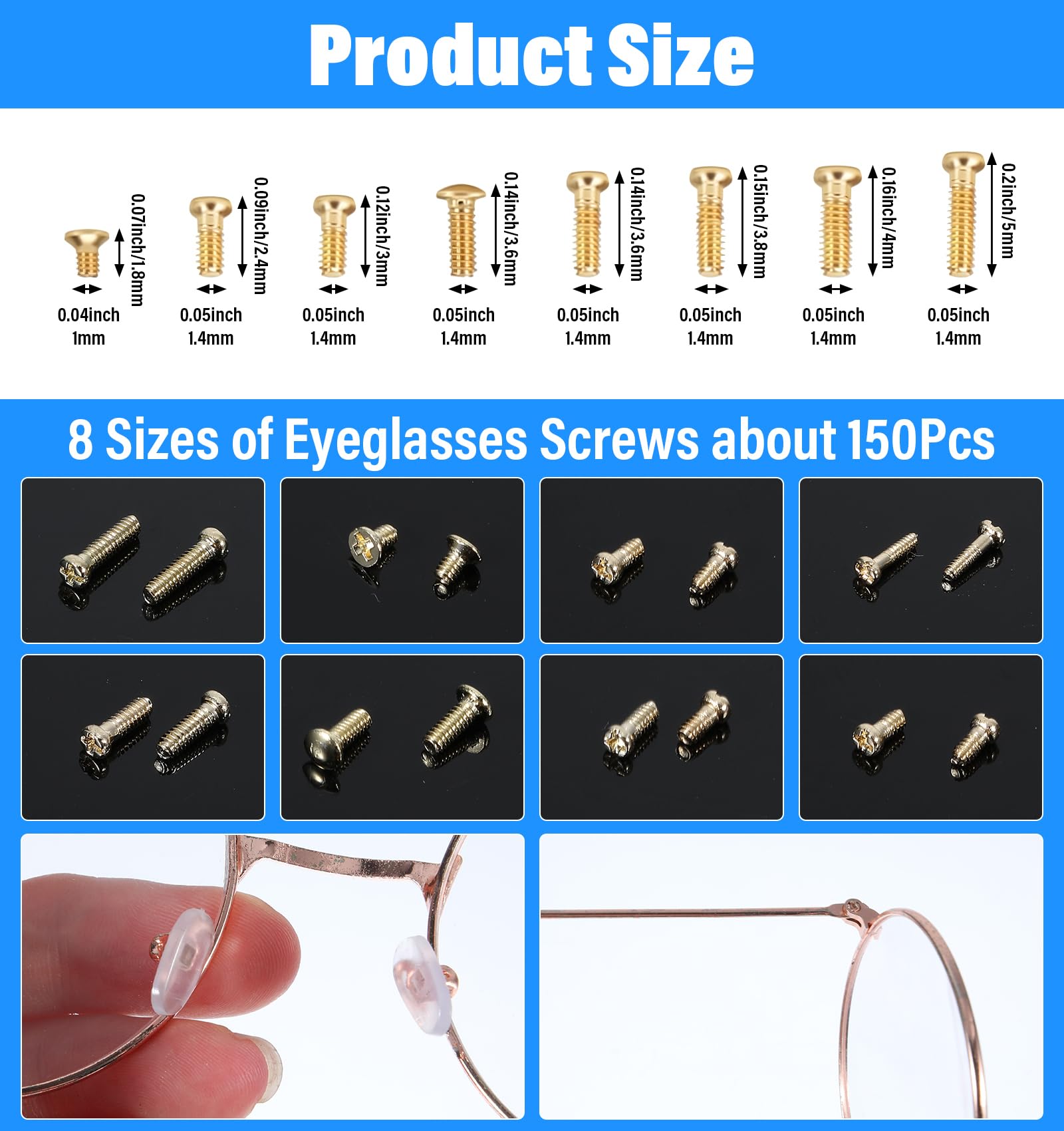 Assorted miniature eyeglass screws and small screwdrivers