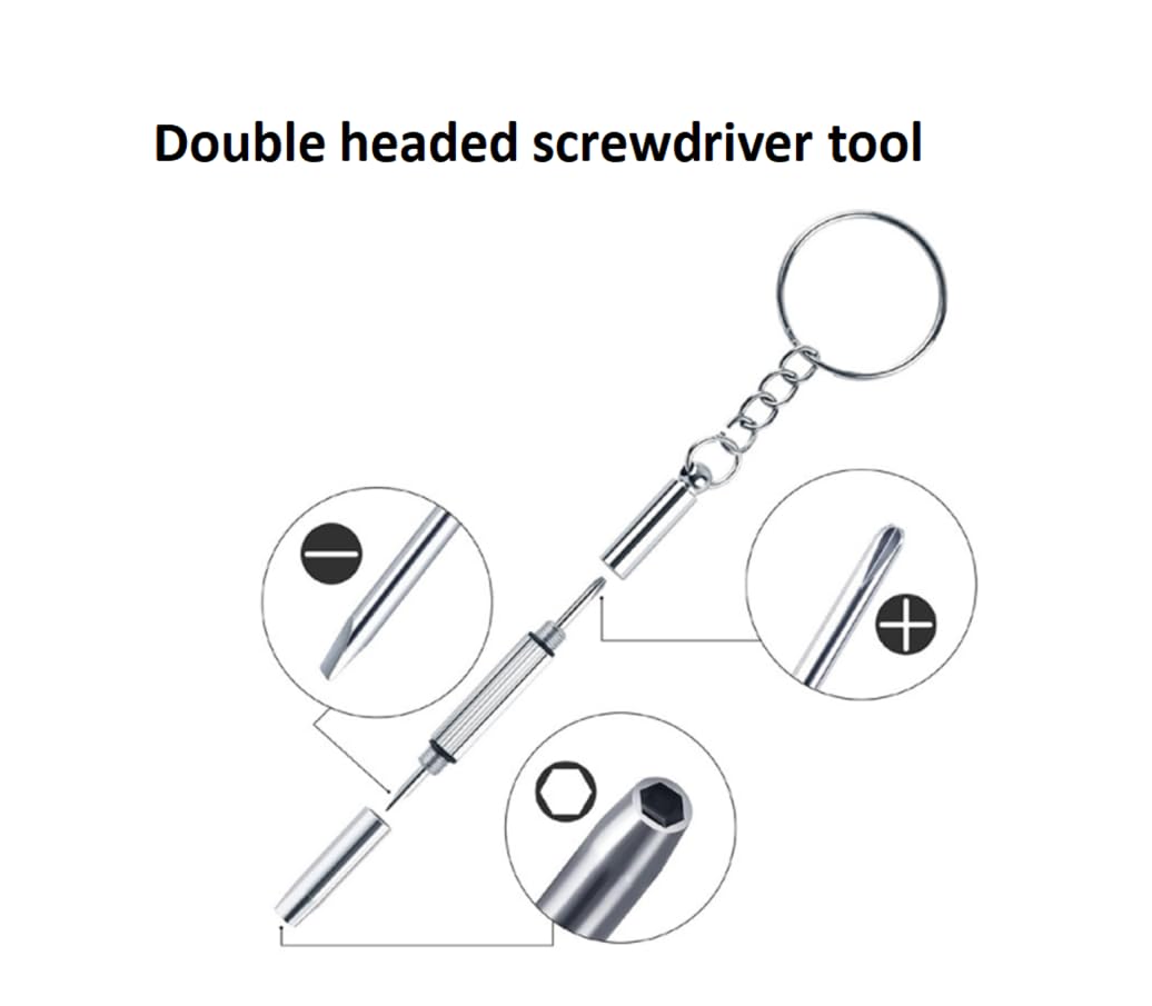 Tweezers, cleaning cloth and small tools in eyeglass repair kit