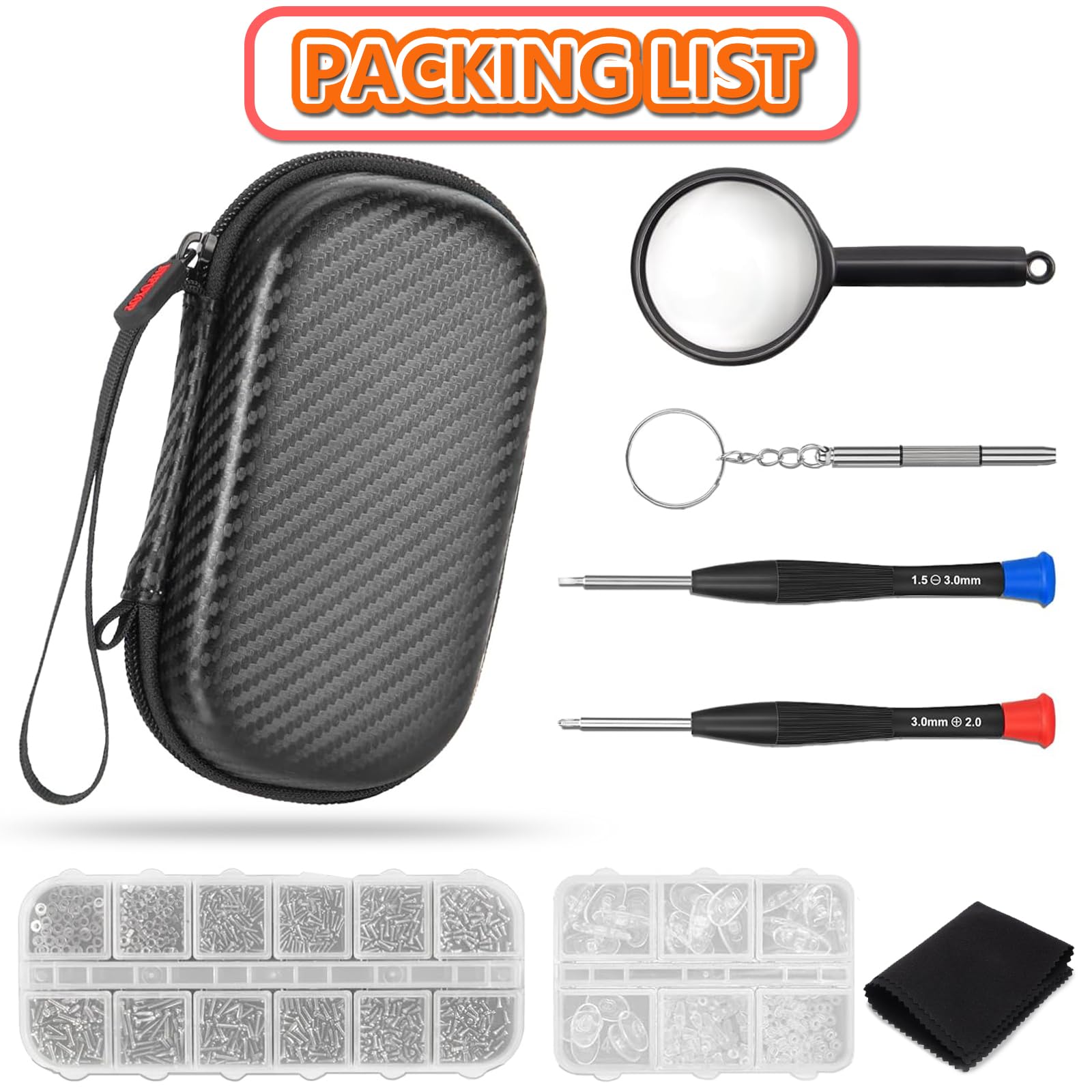Nose pads in multiple sizes and case organizer