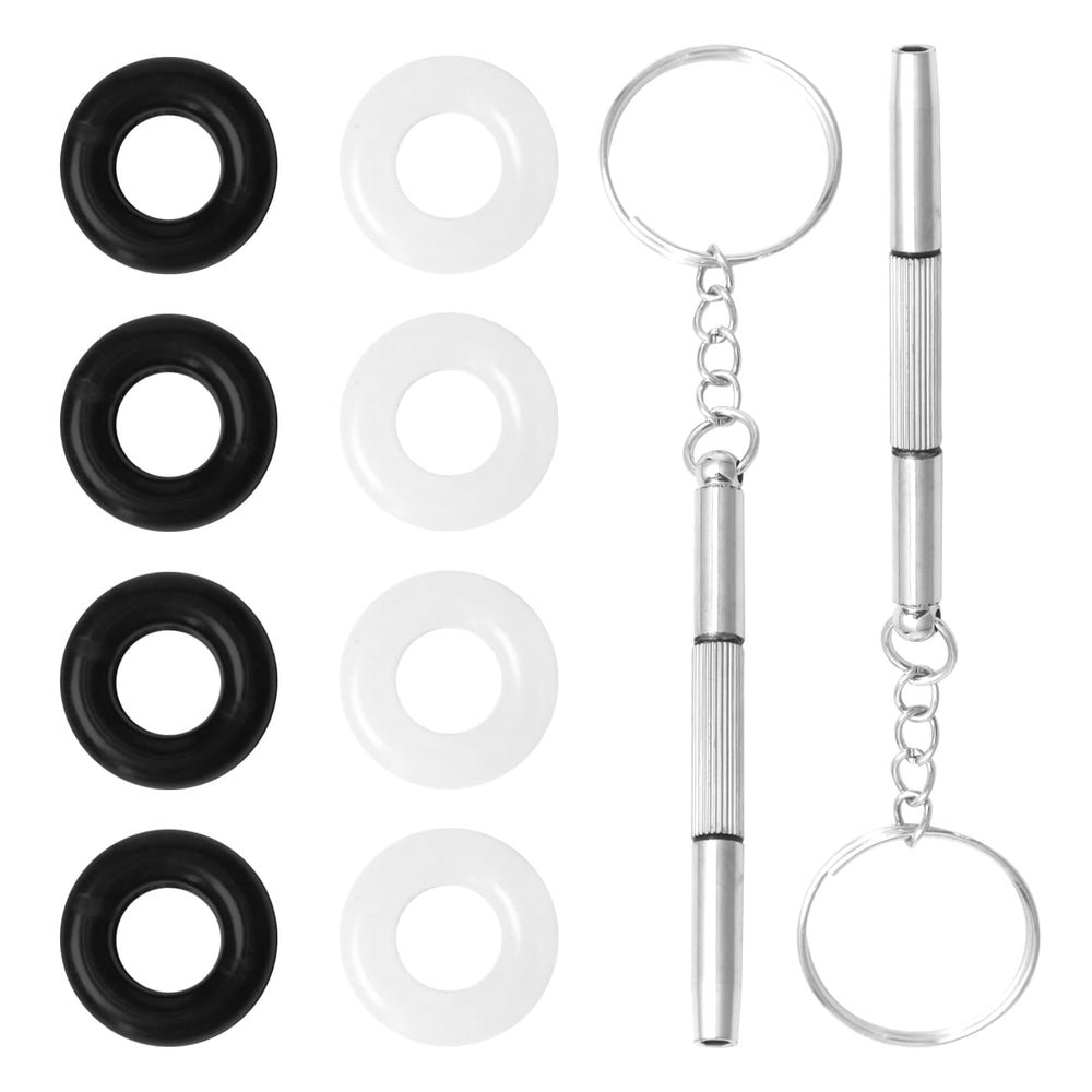 Eyeglass repair kit with screws and 3-in-1 screwdriver (black and white ear grips)