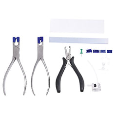 Blue plastic case of eyeglass repair kit for rimless frames