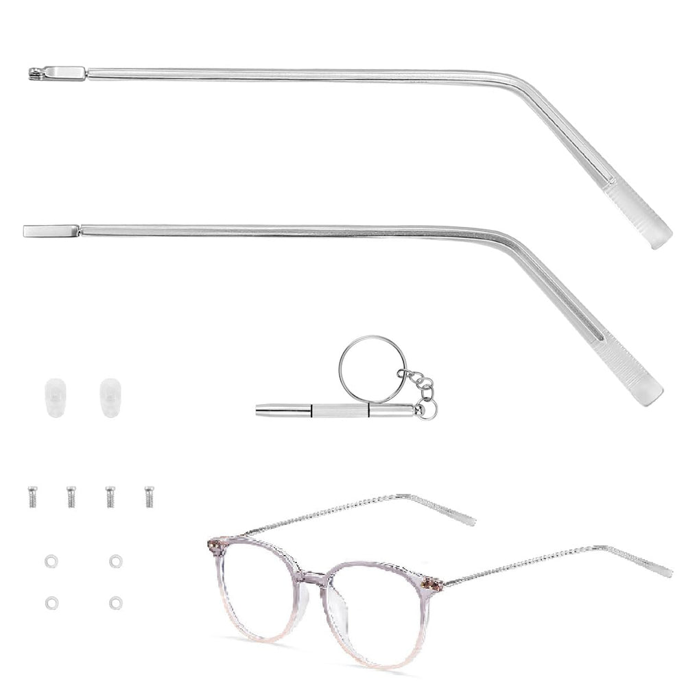 Silver eyeglass replacement arm with transparent legs