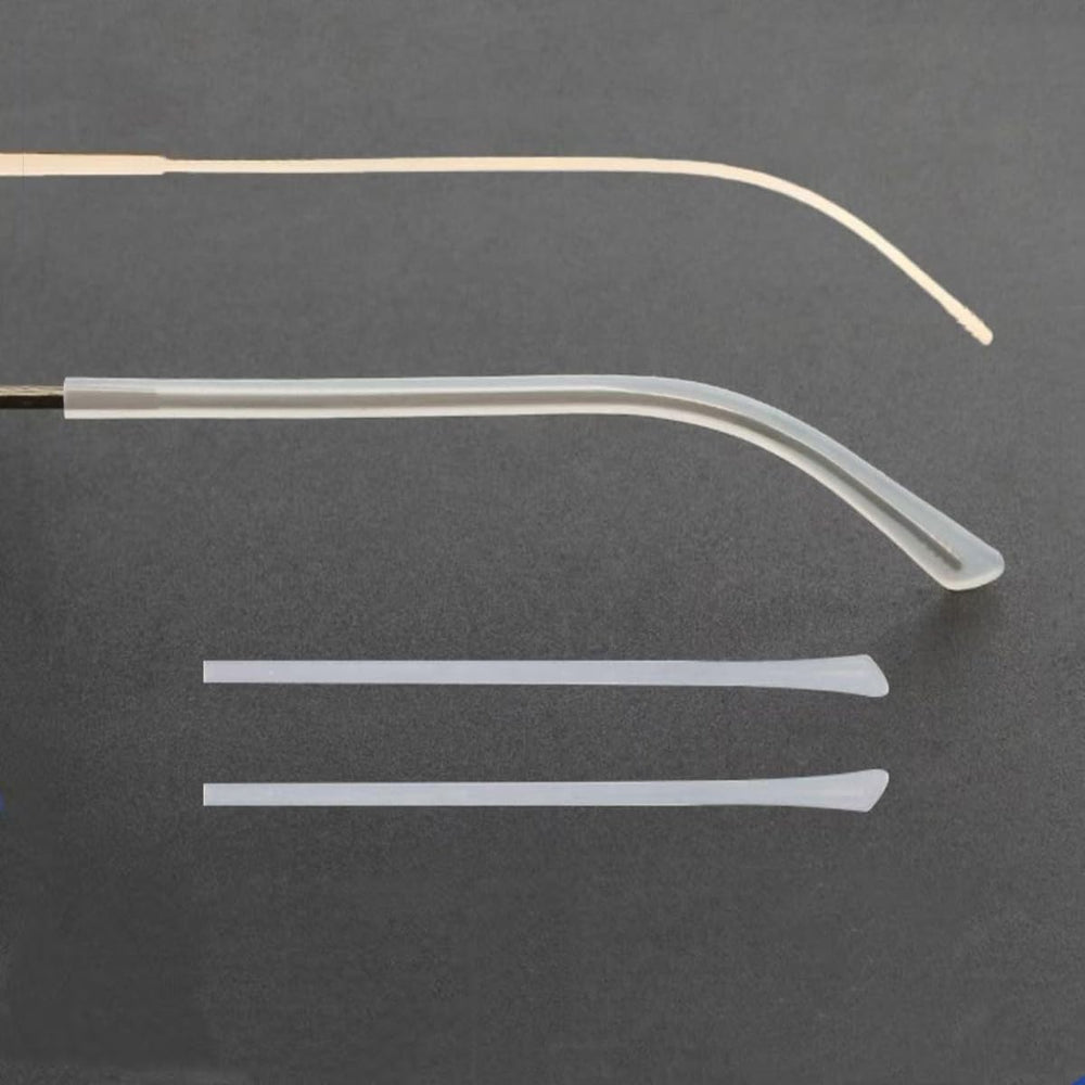Close-up of black silicone temple end tip for thin metal eyeglasses