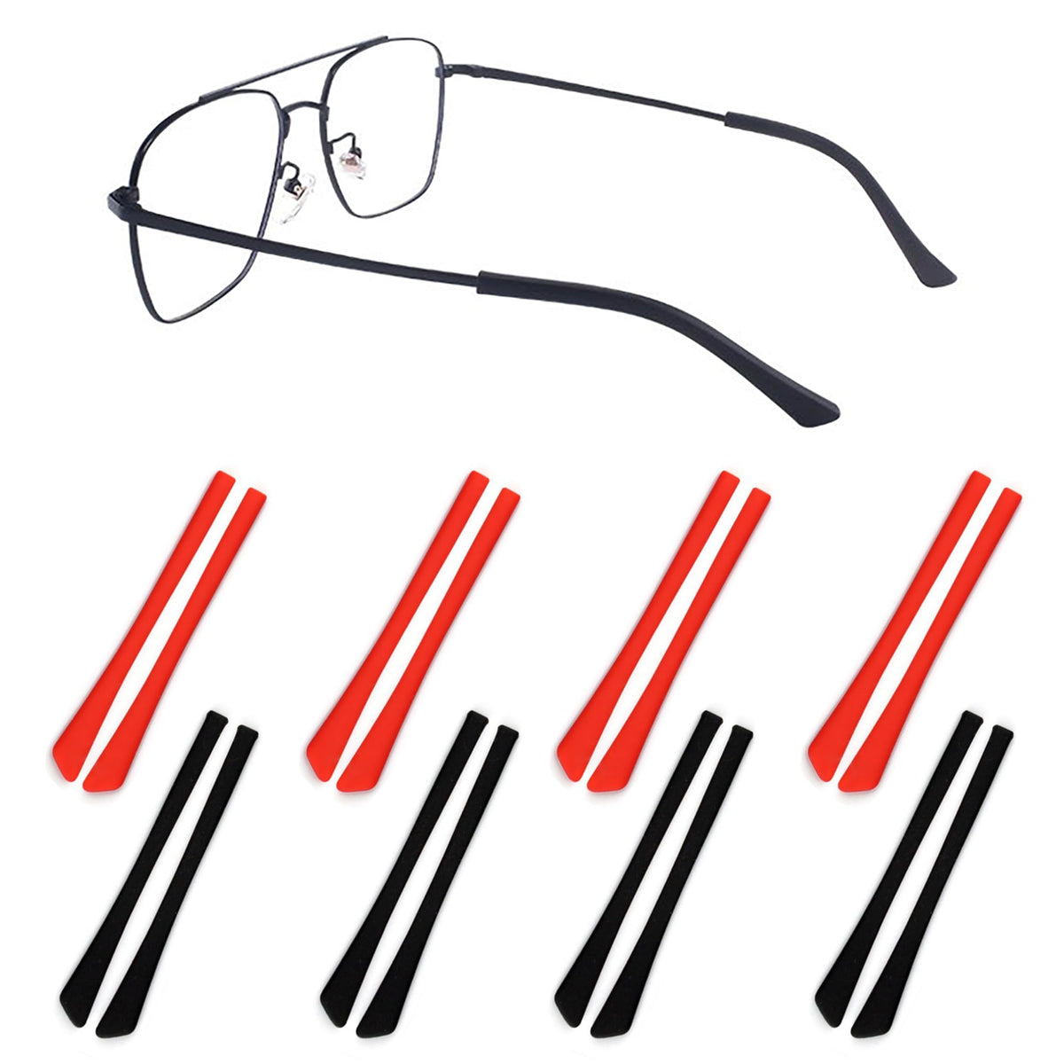 Close-up of anti-slip silicone eyeglass temple end tip