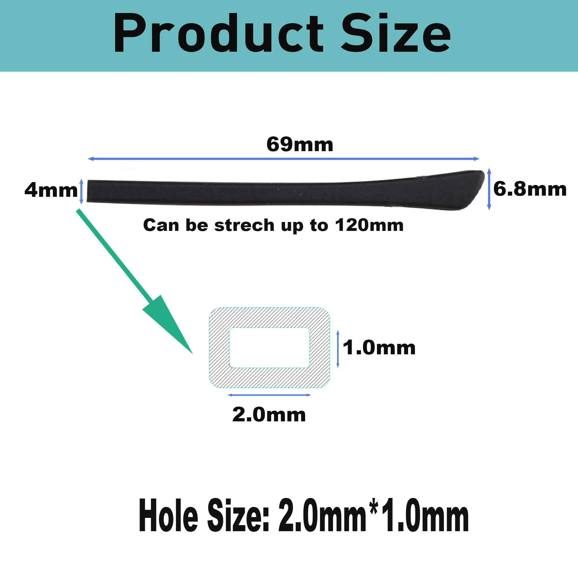 Product dimensions 69x6.8mm with 2x1mm hole
