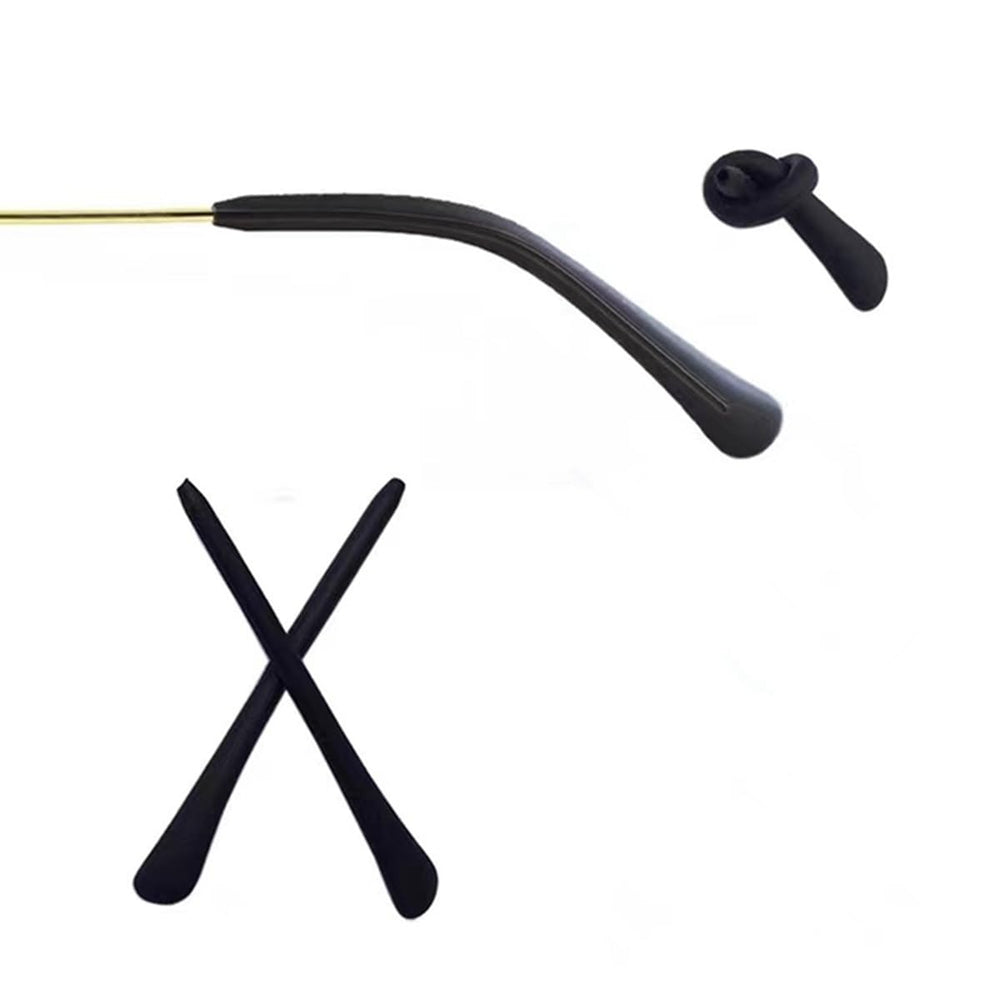 Black silicone eyeglass temple tips for flat metal temples