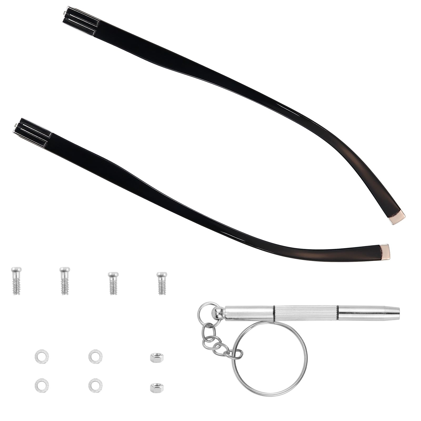 Black plastisol eyeglass replacement temples compatible with outer tooth frames