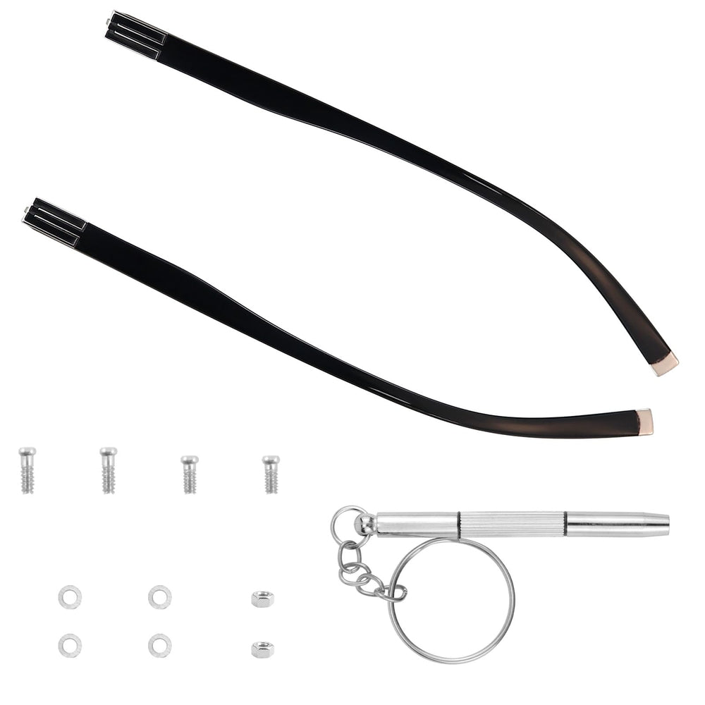 Black plastisol eyeglass replacement temples compatible with outer tooth frames