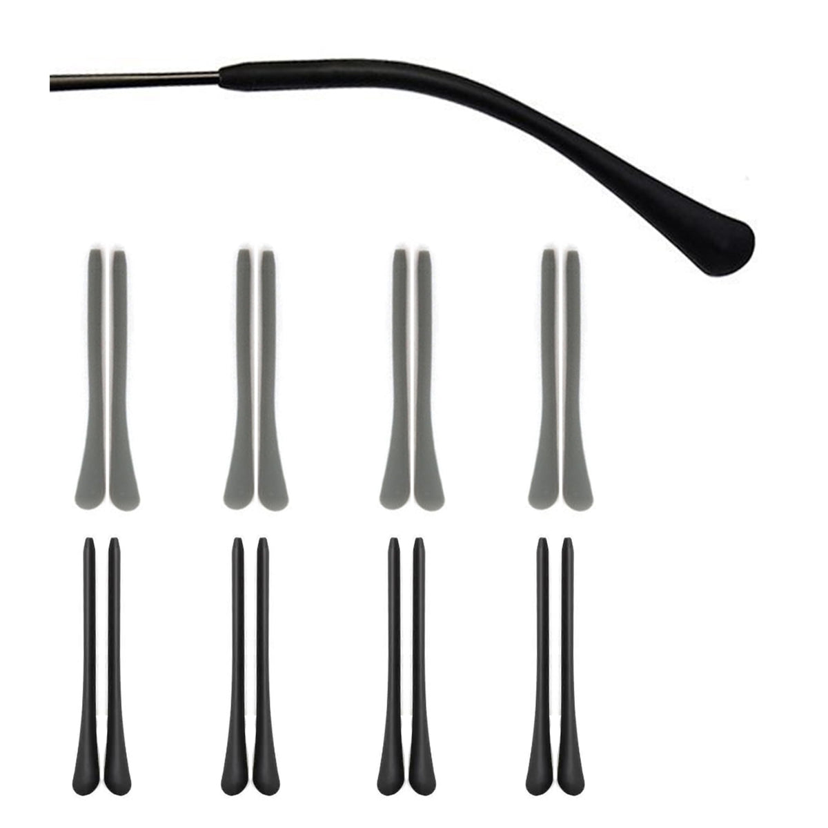 Eight pairs of soft silicone eyeglass end tips for slim temple legs