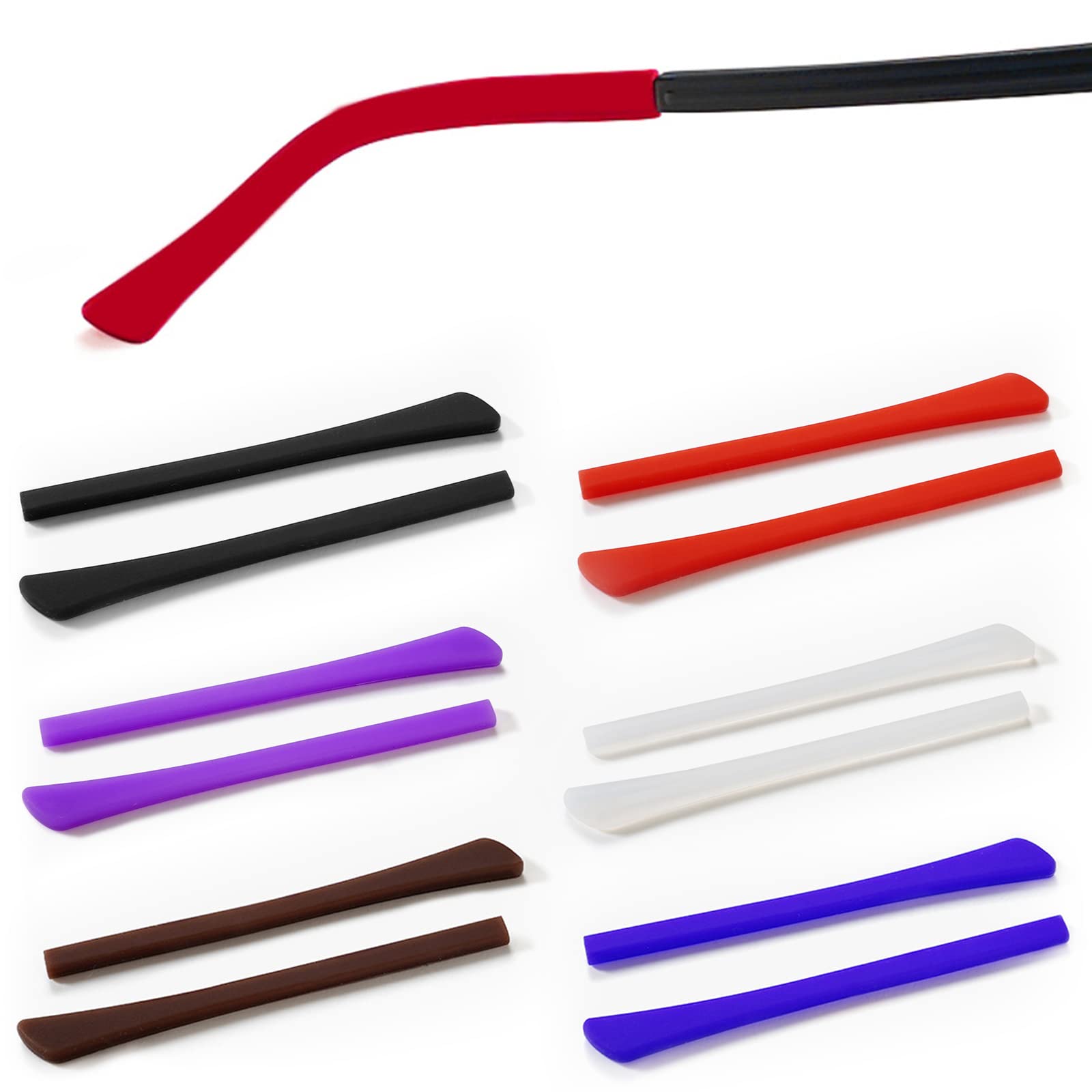 Six-pack silicone anti-slip eyeglass end tips in assorted colors