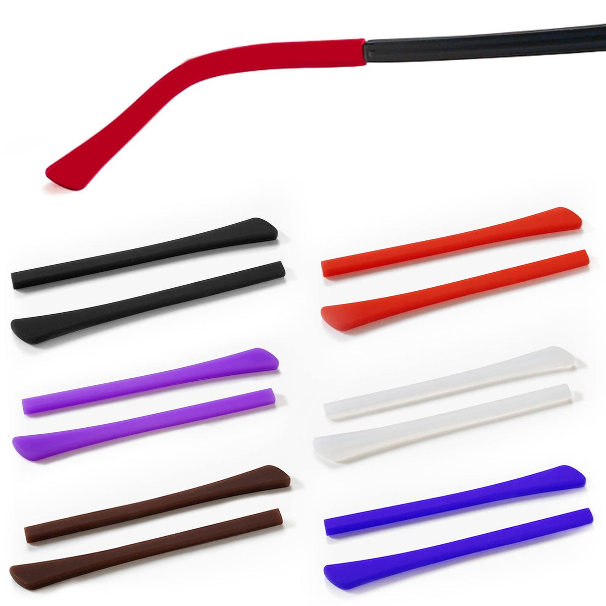 Six-pack silicone anti-slip eyeglass end tips in assorted colors