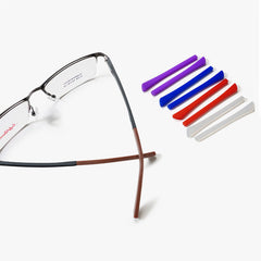 Anti-slip silicone temple tips attached to eyeglass arms