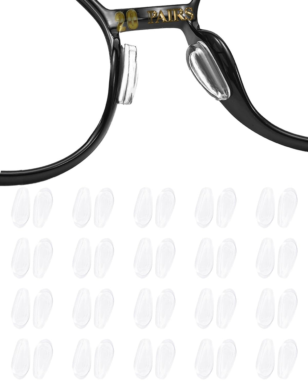 White silicone eyeglass nose pads with D shaped airbag design, 20 pairs