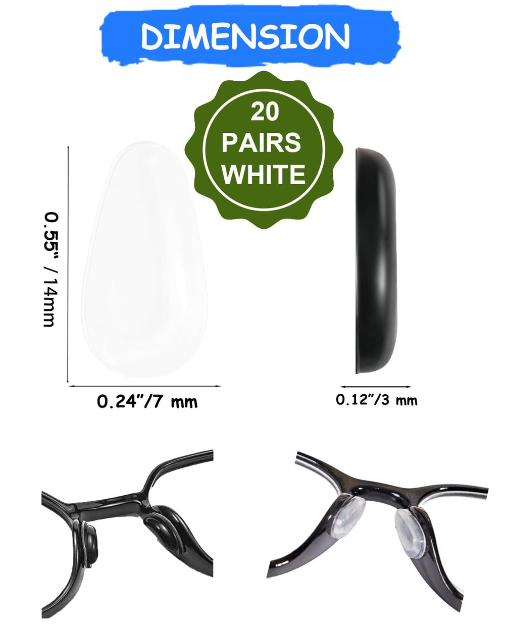 Soft silicone nose pads for plastic frames, lightweight and comfortable