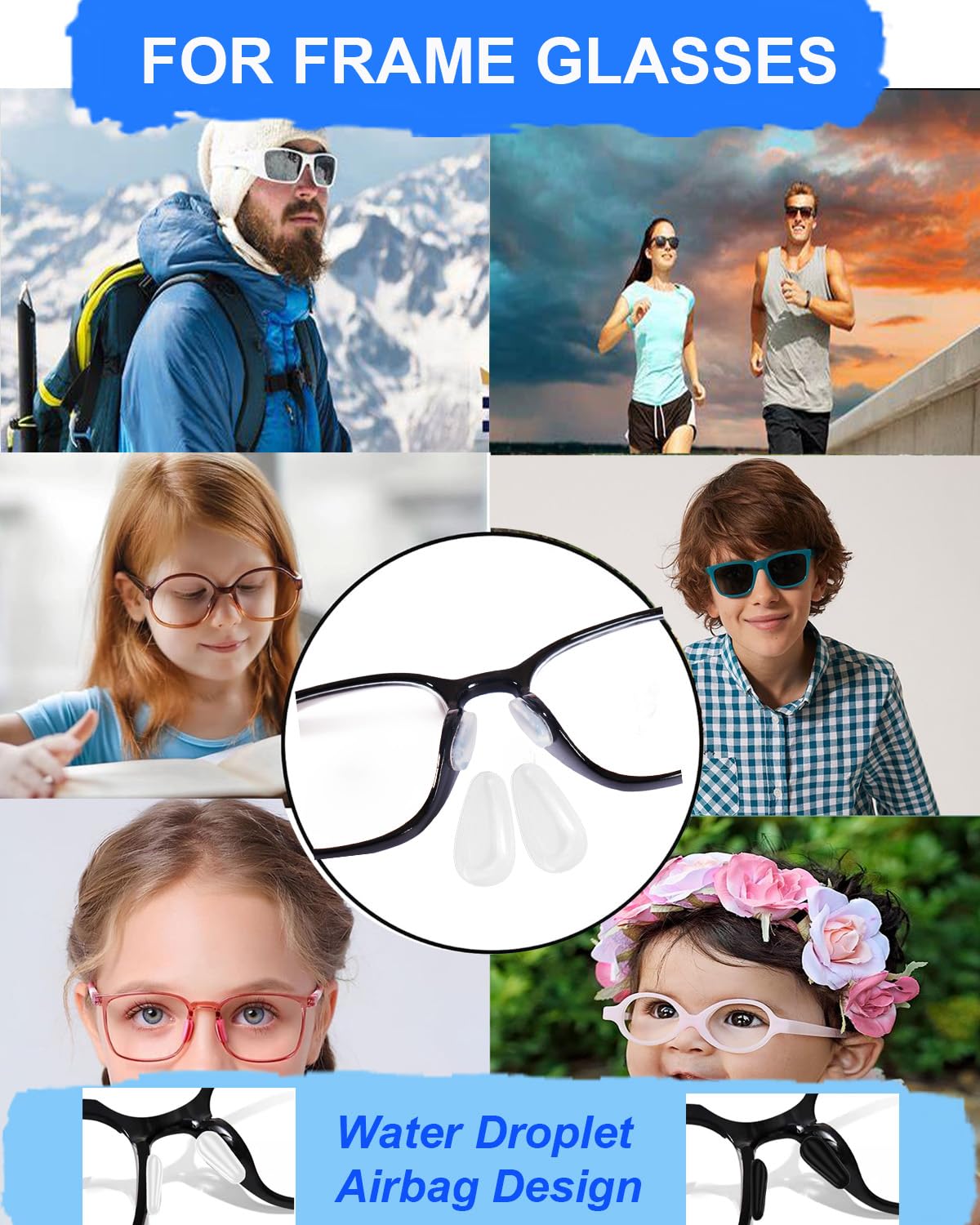 Nose pads suitable for plastic frames, flat optical frames and sunglasses