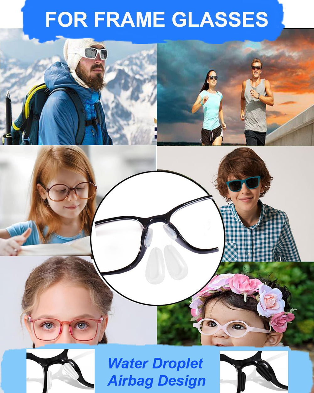 Nose pads suitable for plastic frames, flat optical frames and sunglasses