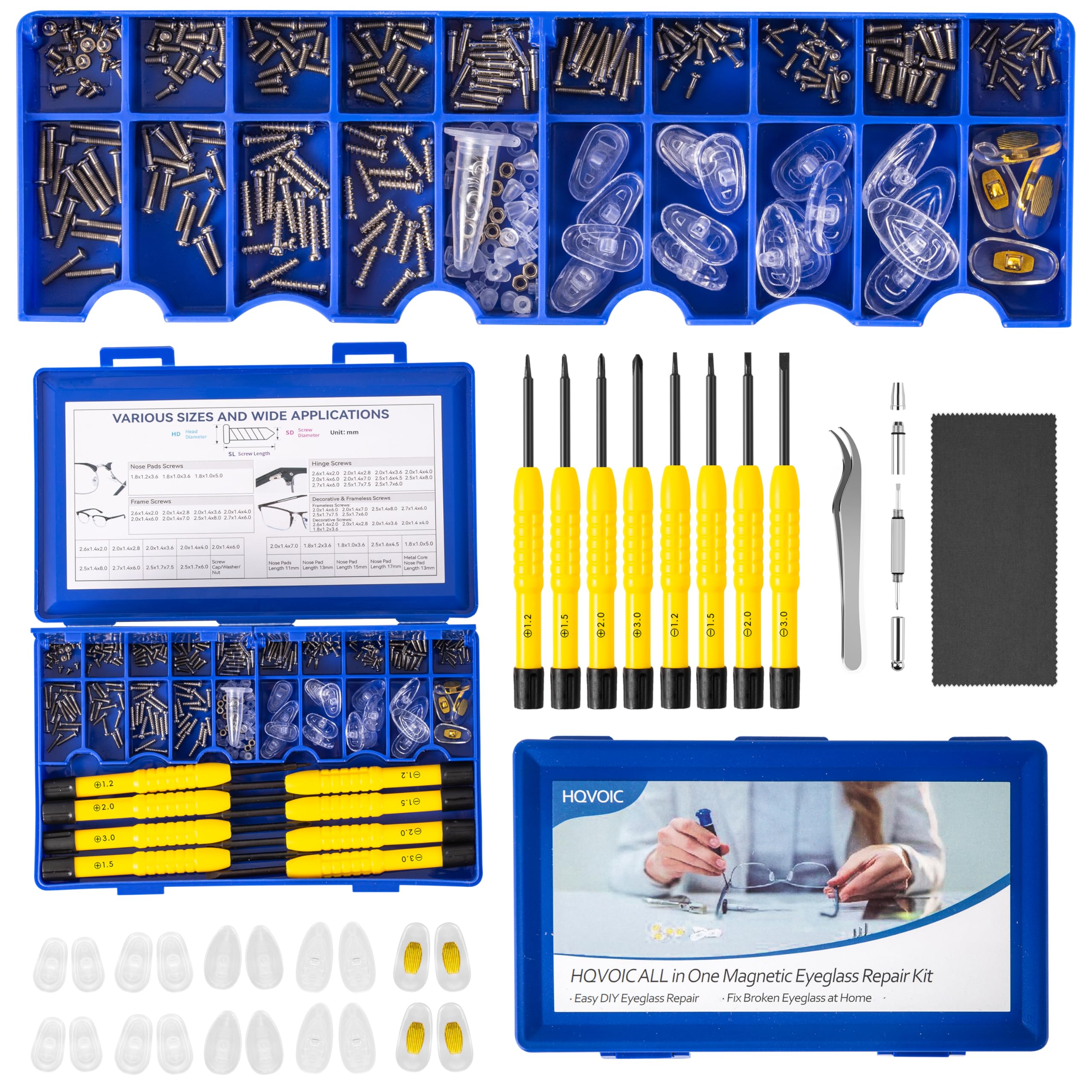 All-in-one magnetic eyeglass repair kit with travel case