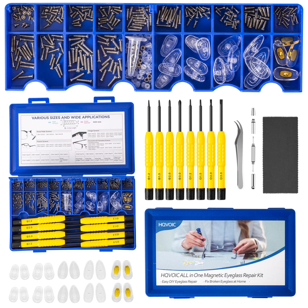 All-in-one magnetic eyeglass repair kit with travel case